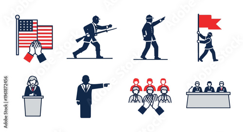 American politics protest and government concept icons.
