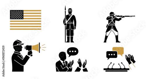 American civil war soldiers and protest symbols.