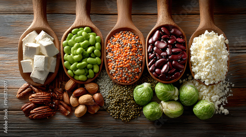 Vegan nutrition ingredients closeup, highlighting healthy eating choices.