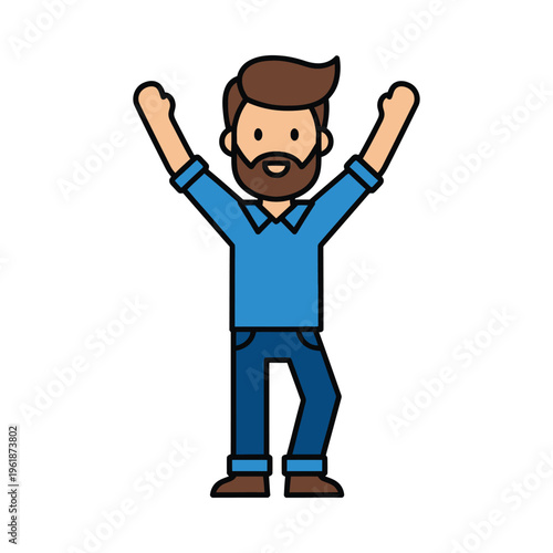 Jubilant man with arms raised in triumphant celebration pose