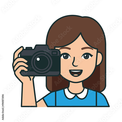 A cheerful person holding a camera ready to capture moments