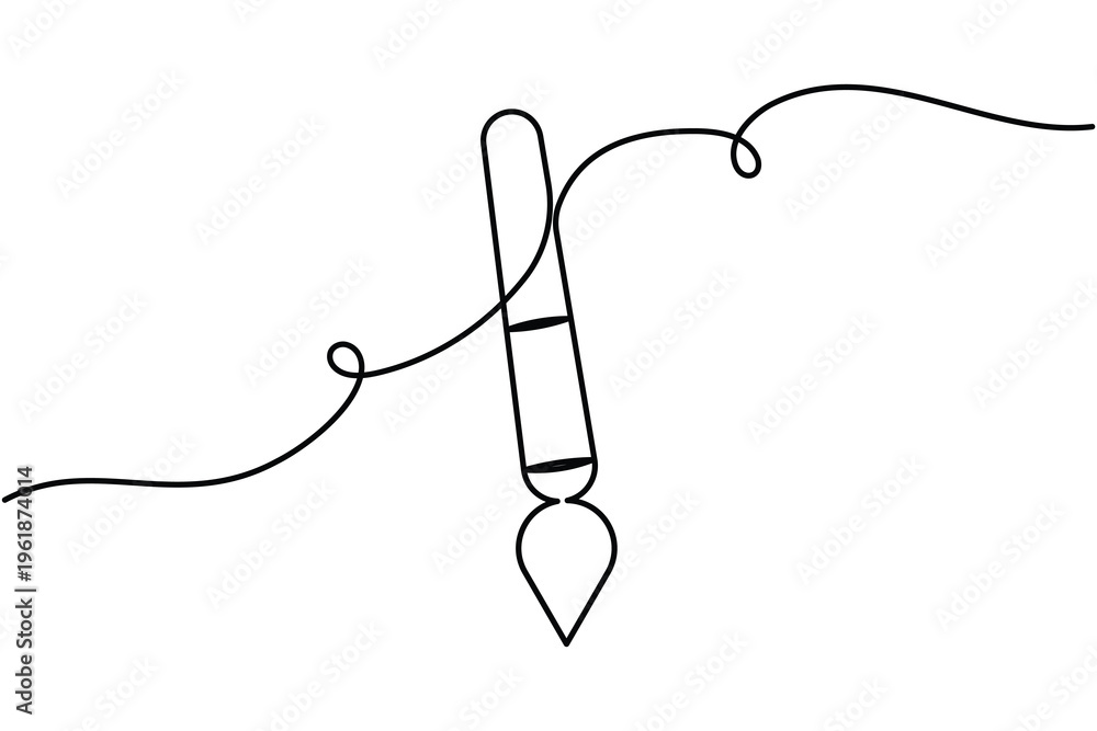 Obraz premium Paint brush sign icon continuous one line drawing single art on white background minimalist artistic creative design symbol outline vector illustration