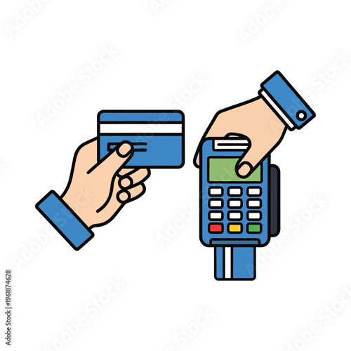 Illustration of a person using a card and a card payment terminal.