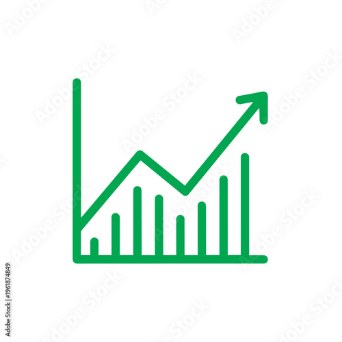 Tableau sur toile Green line graph icon illustrates steady upward trend indicating positive business performance and financial growth