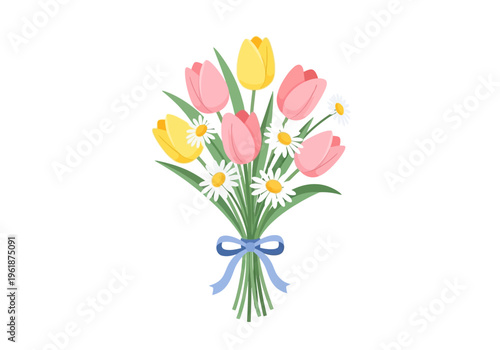 Colorful Fresh Tulip Flower Bouquet Vector Illustration 