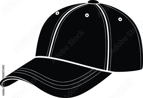 Baseball cap silhouette vector illustration, fashion accessory icon, sportswear design concept, casual headwear artwork, stylish clothing element - flat vector illustration
