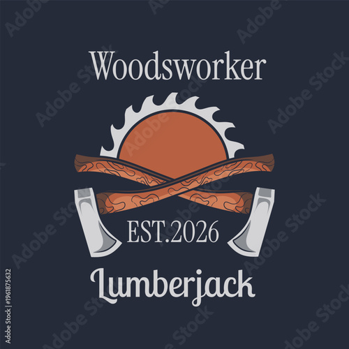 Woodsworker and Axe Lumberjack with Circular Saw Perfect for Print, Apparel, etc