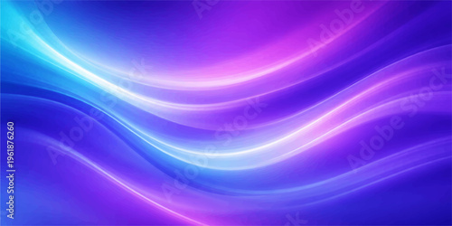 An abstract blue and purple background design featuring flowing waves of light and glowing curves creates a dynamic motion texture with pink energy lines for an artistic vector wallpaper backdrop