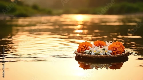 Wallpaper Mural Small Offering Plate Floating on Sacred Kumbh Mela Water Torontodigital.ca