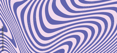 Blue Wavy Lines Abstract Background in Trendy Retro Psychedelic Style. Twisted, Swirled, and Distorted Vector Texture Pattern