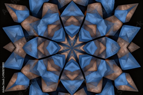 a black and blue pattern with a flower in the middle