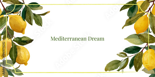 Mediterranean citrus border with Italian coastal vibes. Fresh design featuring Sicily-inspired motifs, perfect for posters, invitations, or decorative prints with vintage charm.