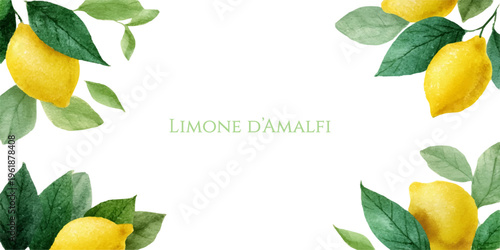 Italian lemon pattern featuring Amalfi coast watercolor fruits. Sunny Mediterranean summer design with citrus elements, vintage poster style, and fresh fruit illustration backdrop.