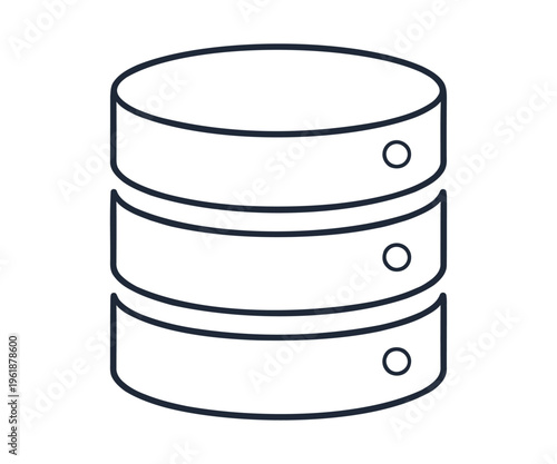 Stacked cylinder database storage illustration with three horizontal disk platters and bolts
