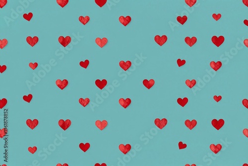 a blue background with red hearts on it