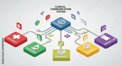 Clinical Communication System - Isometric Design for Healthcare Technology.