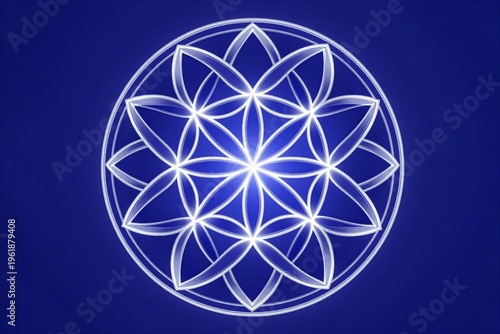 a blue flower of life on a blue background