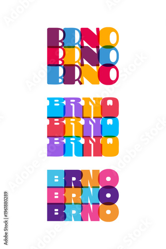 Brno city name, text clip art. Vector bright, colourful typhography badge, clip art for print, design. Isolated sticker set
