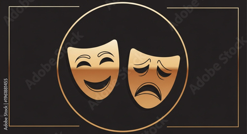 Golden Comedy and Tragedy Masks - A Symbol of Theatrical Arts and Human Emotions.