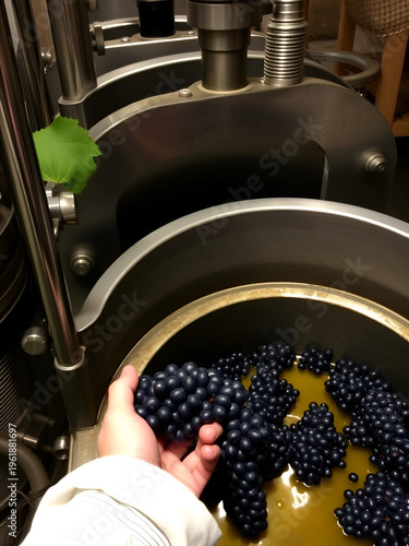 The wine-making process featuring grape pressing, highlighting the step-by-step procedure.