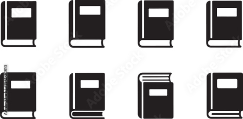 Simple black and white illustration of stacked books icons