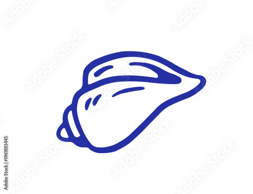 Seashell, doodle sketch drawing. Sea shell, beach coastal mollusk, contour outline. Marine conch, mollusc in Dolce vita sketchy style. Hand-drawn vector illustration isolated on white background
