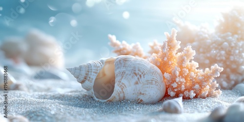 Wallpaper Mural Seashells and coral resting on the beach of a desert island in the sunlight Torontodigital.ca