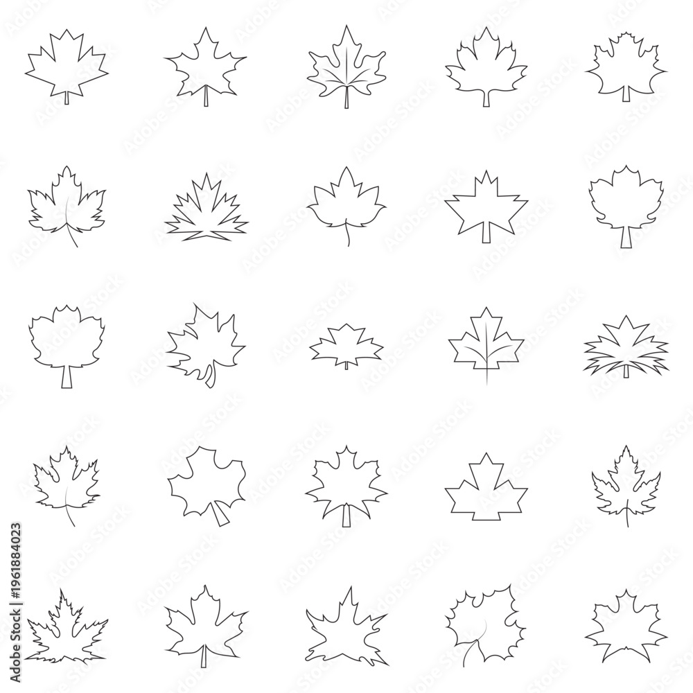 Obraz premium Maple Leaf Icon Variations Set. Set of maple leaf icons representing Canadian symbol design isolated on white background. EPS 10