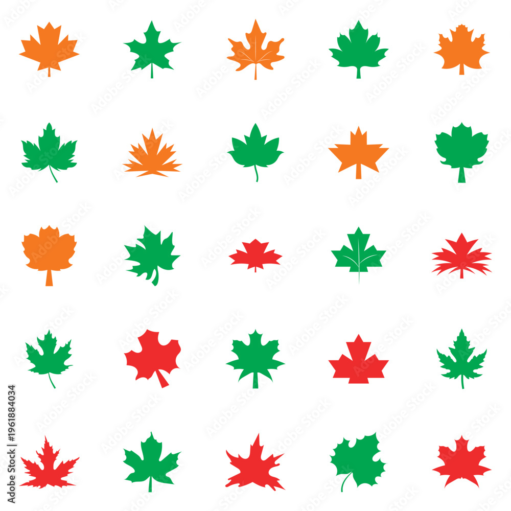 Obraz premium Maple Leaf Icon Variations Set. Set of maple leaf icons representing Canadian symbol design isolated on white background. EPS 10