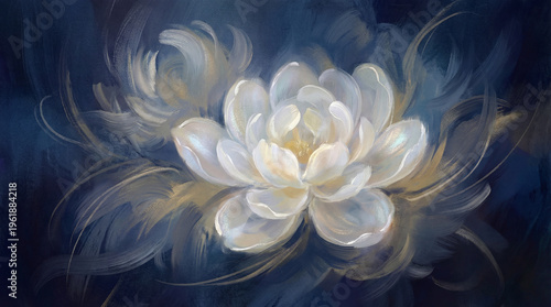 abstract flower with delicate translucent white petals and yellow centers