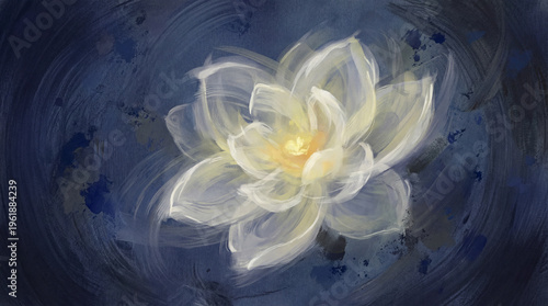 abstract flower with delicate translucent white petals and yellow centers