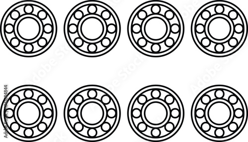 Close-up view of ball bearings within a circular frame, repeated in a pattern, symbolizing industry, mechanics, engineering, and smooth motion.