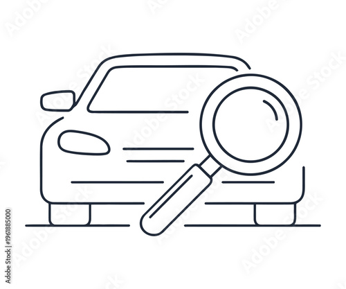 Magnifying glass inspecting a car symbolizing investigation and analysis