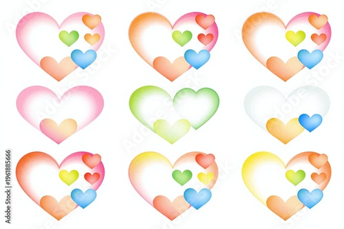 a bunch of colorful hearts on a white background