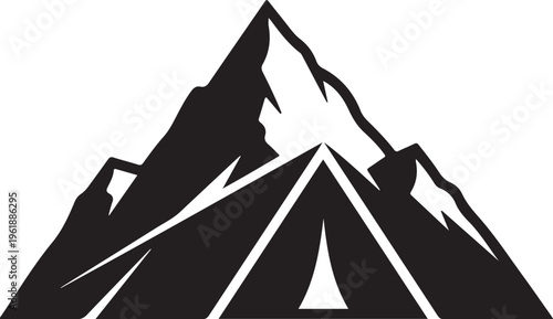 Black and White Mountain Peak Silhouette Graphic