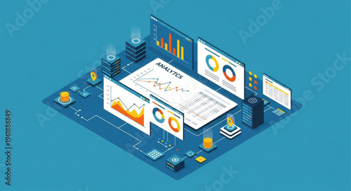 Isometric Data Analysis Platform with Interactive Charts and Visualizations.