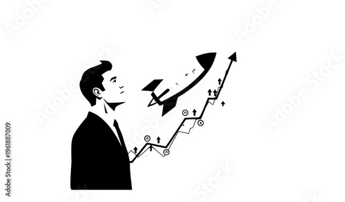 Currency value rising dollar rocket financial chart vector illustration