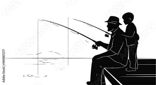 Generations bonding over a peaceful fishing trip by the water