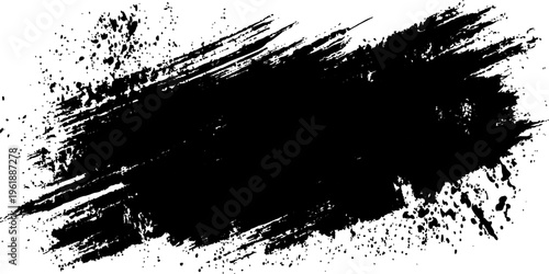 Abstract grunge background featuring a black ink splat pattern with paint spray splatter and a dirty liquid drip texture as a decorative art element