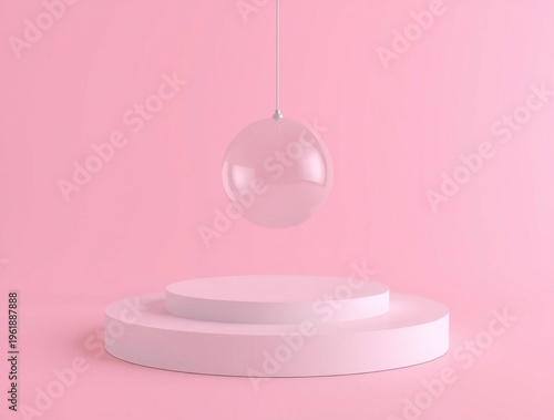 Minimalist pink podium display with floating transparent sphere