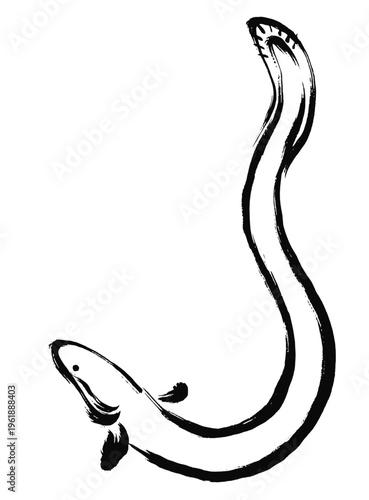 筆タッチの上向きポーズのうなぎのイラスト