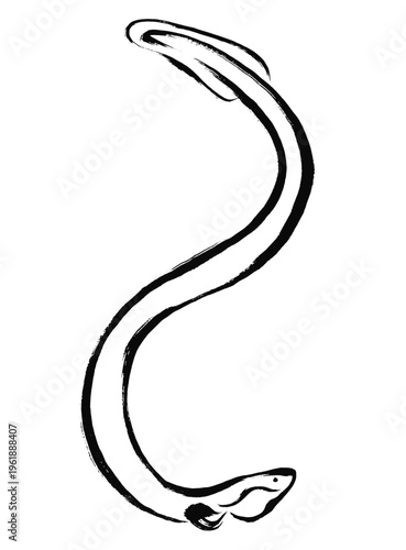 筆タッチの横向きポーズのうなぎのイラスト