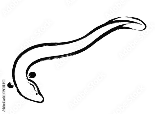 筆タッチの下向きポーズのうなぎのイラスト