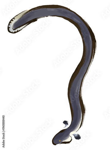 水彩風、筆タッチの下向きポーズのうなぎのイラスト