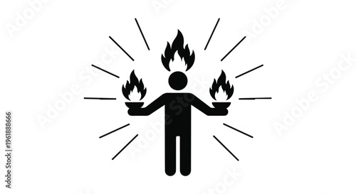 Person juggling flaming torches with radiant light effect