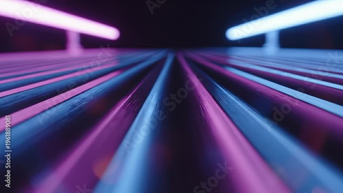 Abstract Neon Grid Tunnel With Pink and Blue Lights, Futuristic Background