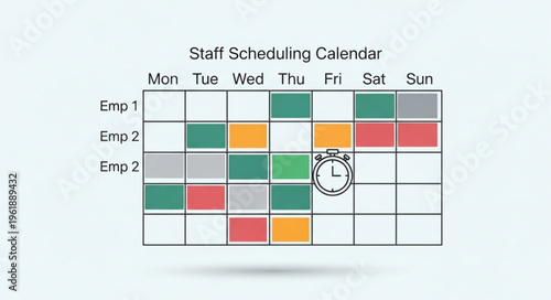 Staff Scheduling Calendar Displaying Employee Work Schedules.