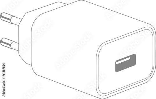 Europen two-prong wall adapter for charging devices is shown simply.
