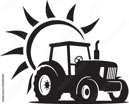 Black Tractor Silhouette Under Bright Sun