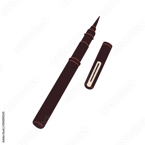 Brush pen, calligraphy marker for lettering. Ink tool with thin tip, open cap...